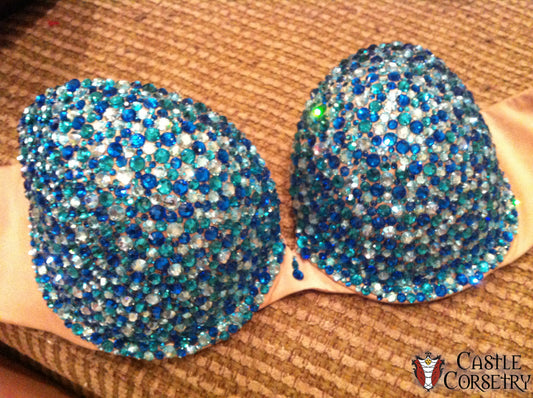 34C Blue Rhinestone Strapless Bra