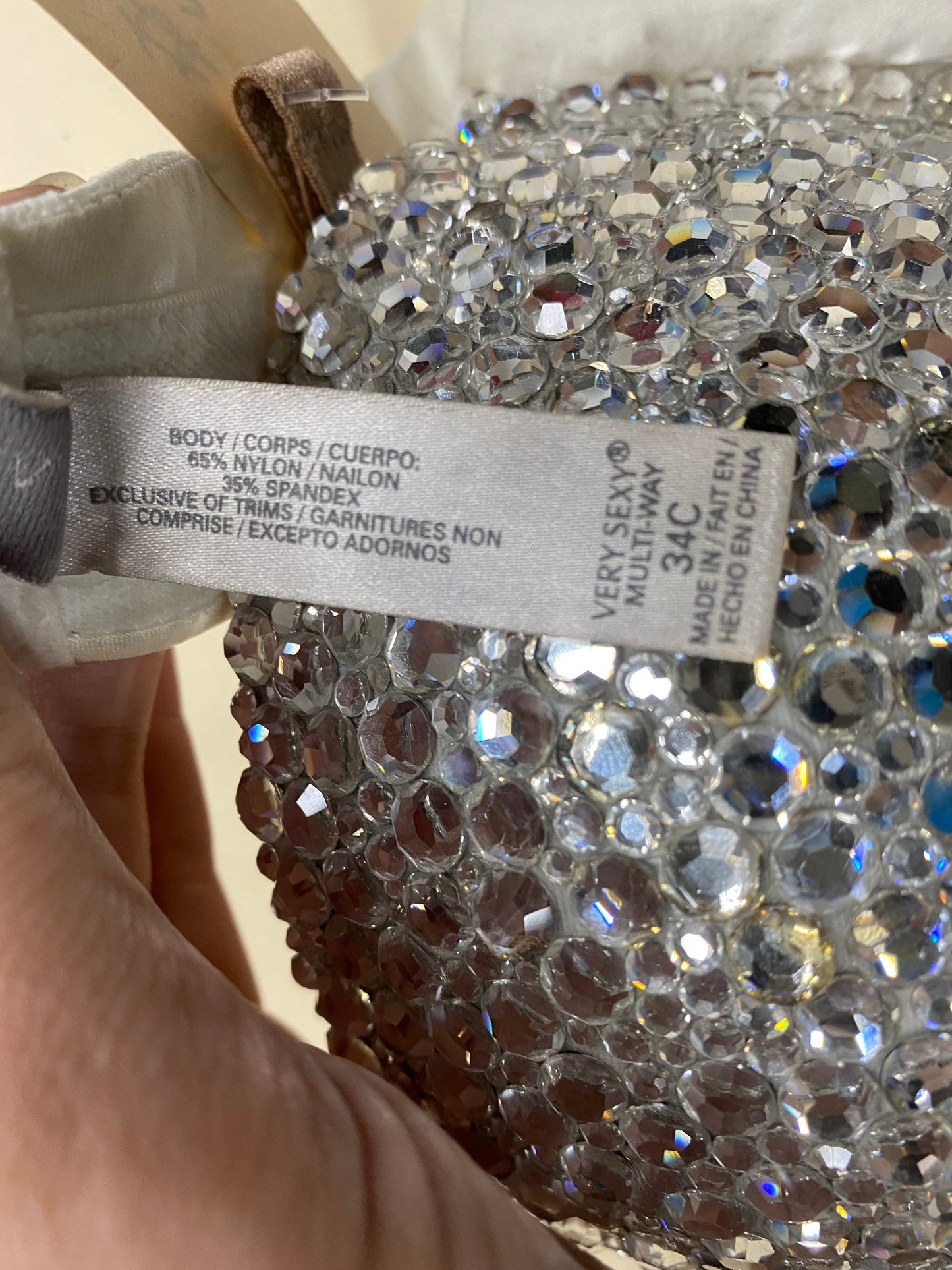 34C White Rhinestone Strapless Bra