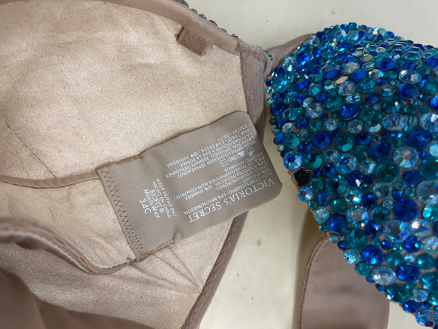 34C Blue Rhinestone Strapless Bra