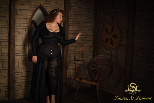 Black Silk Long Line Waist-Training Corset