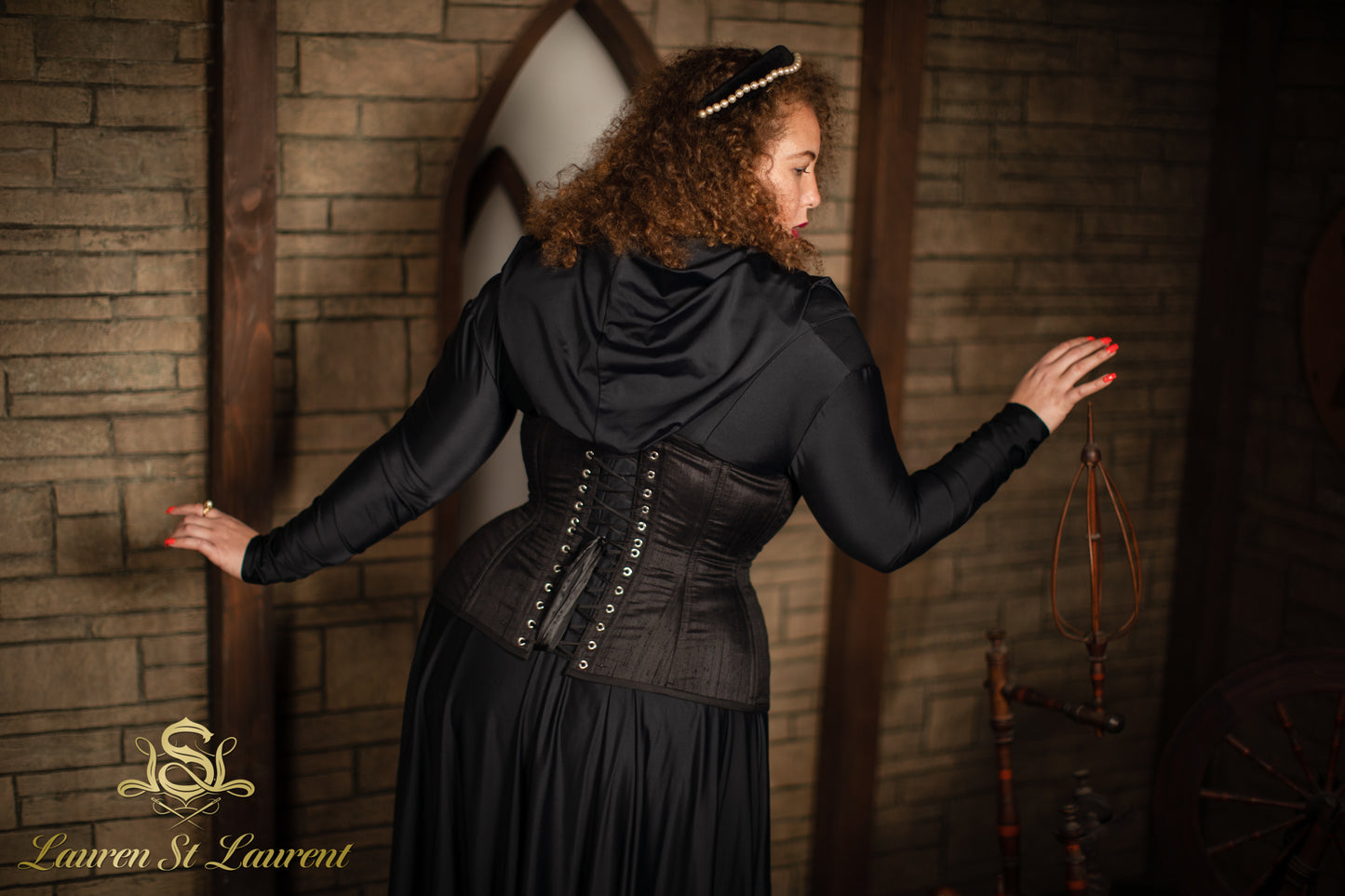 Black Silk Long Line Waist-Training Corset