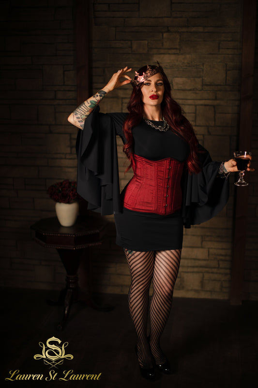 Red Silk Long Line Waist-Training Corset