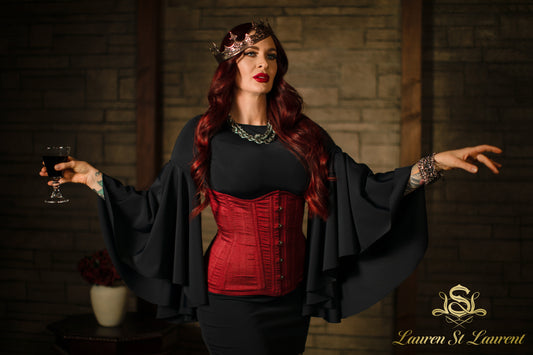 Red Silk Long Line Waist-Training Corset