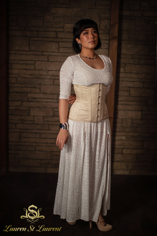 Nude Silk Long Line Waist-Training Corset