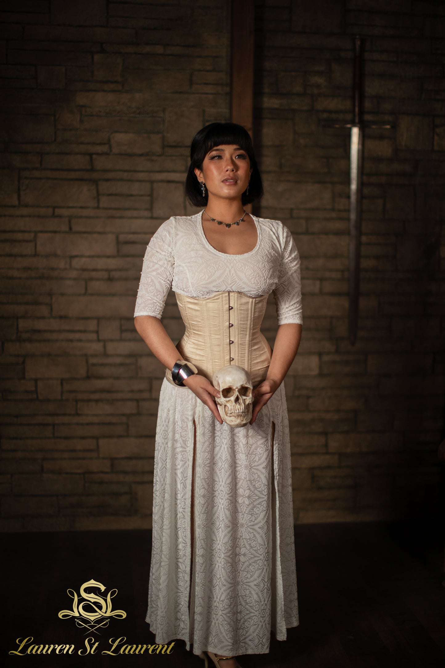 Nude Silk Long Line Waist-Training Corset