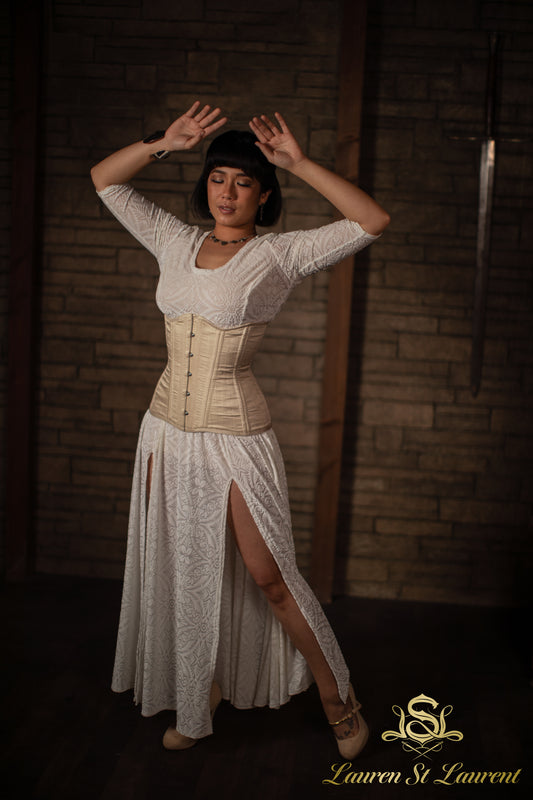 Nude Silk Long Line Waist-Training Corset