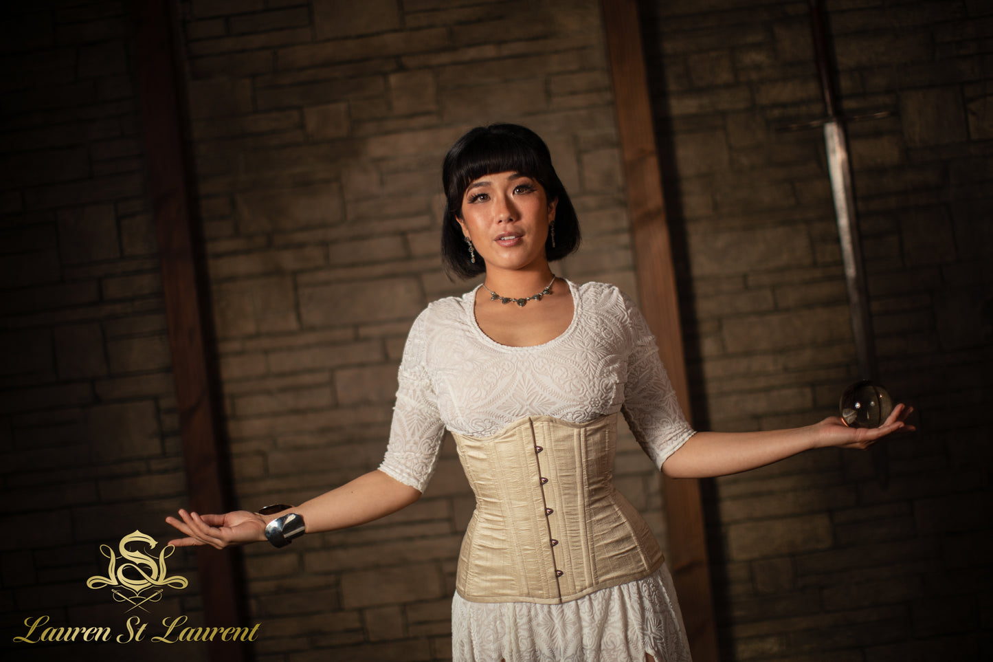 Nude Silk Long Line Waist-Training Corset