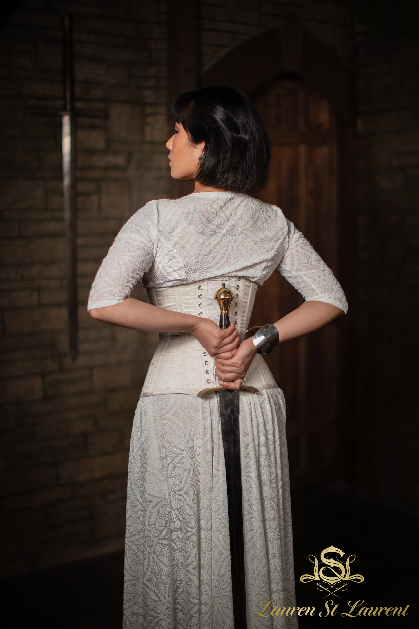 White Silk Long Line Waist-Training Corset