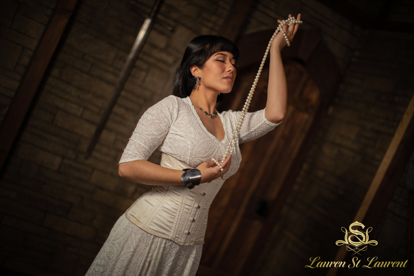 White Silk Long Line Waist-Training Corset