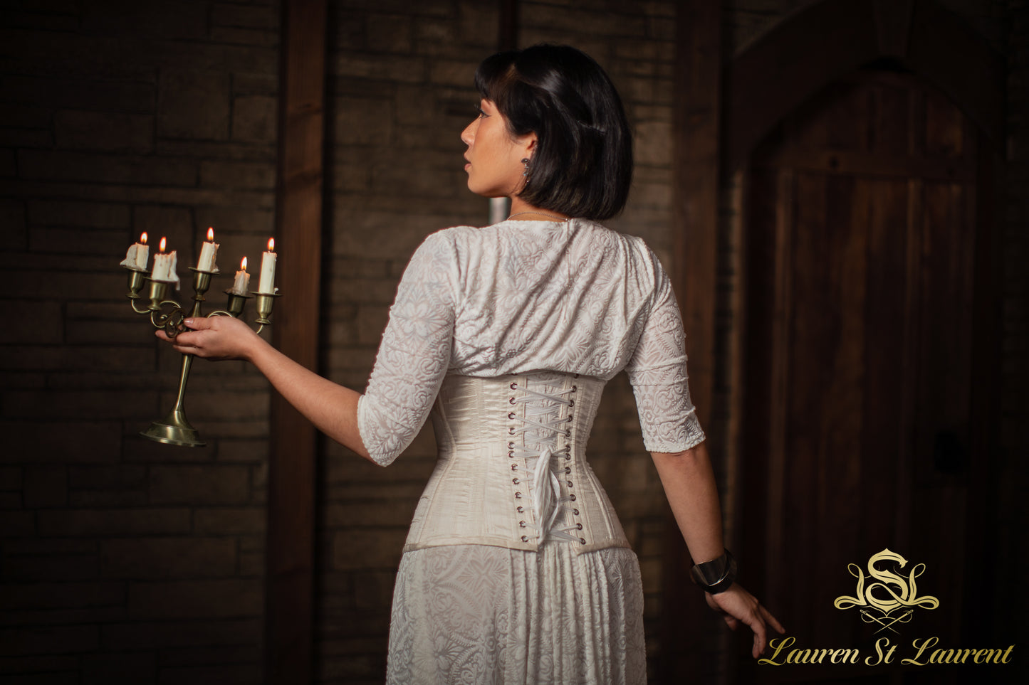 White Silk Long Line Waist-Training Corset