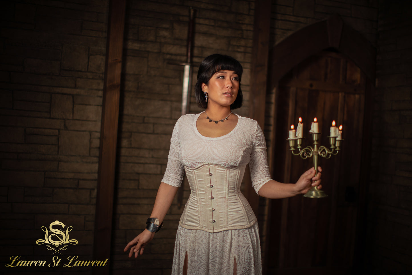 White Silk Long Line Waist-Training Corset