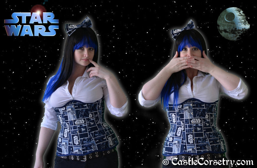 Droid Blue Squares Long Line Corset