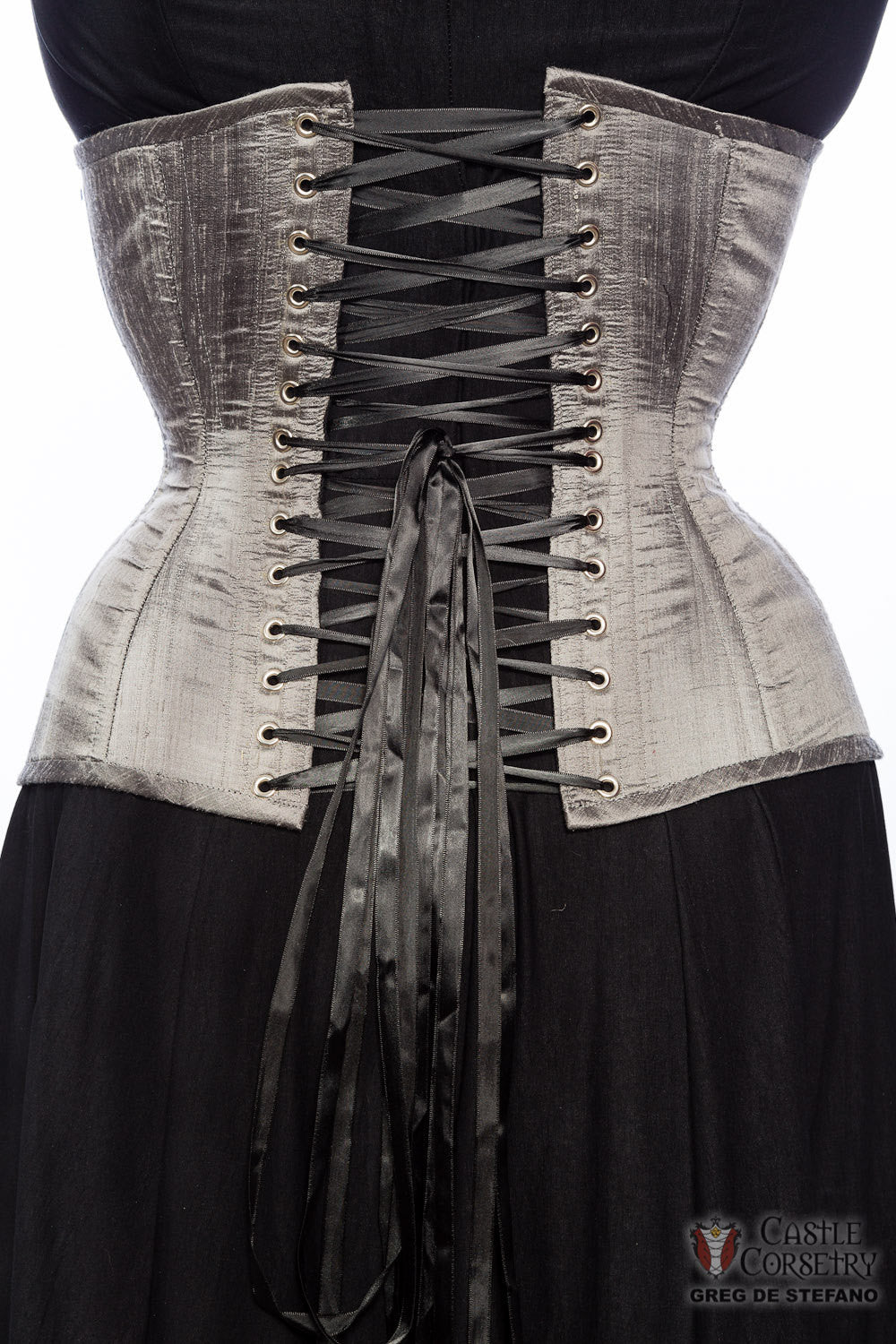 Gunmetal Silk Long Line Waist-Training Corset