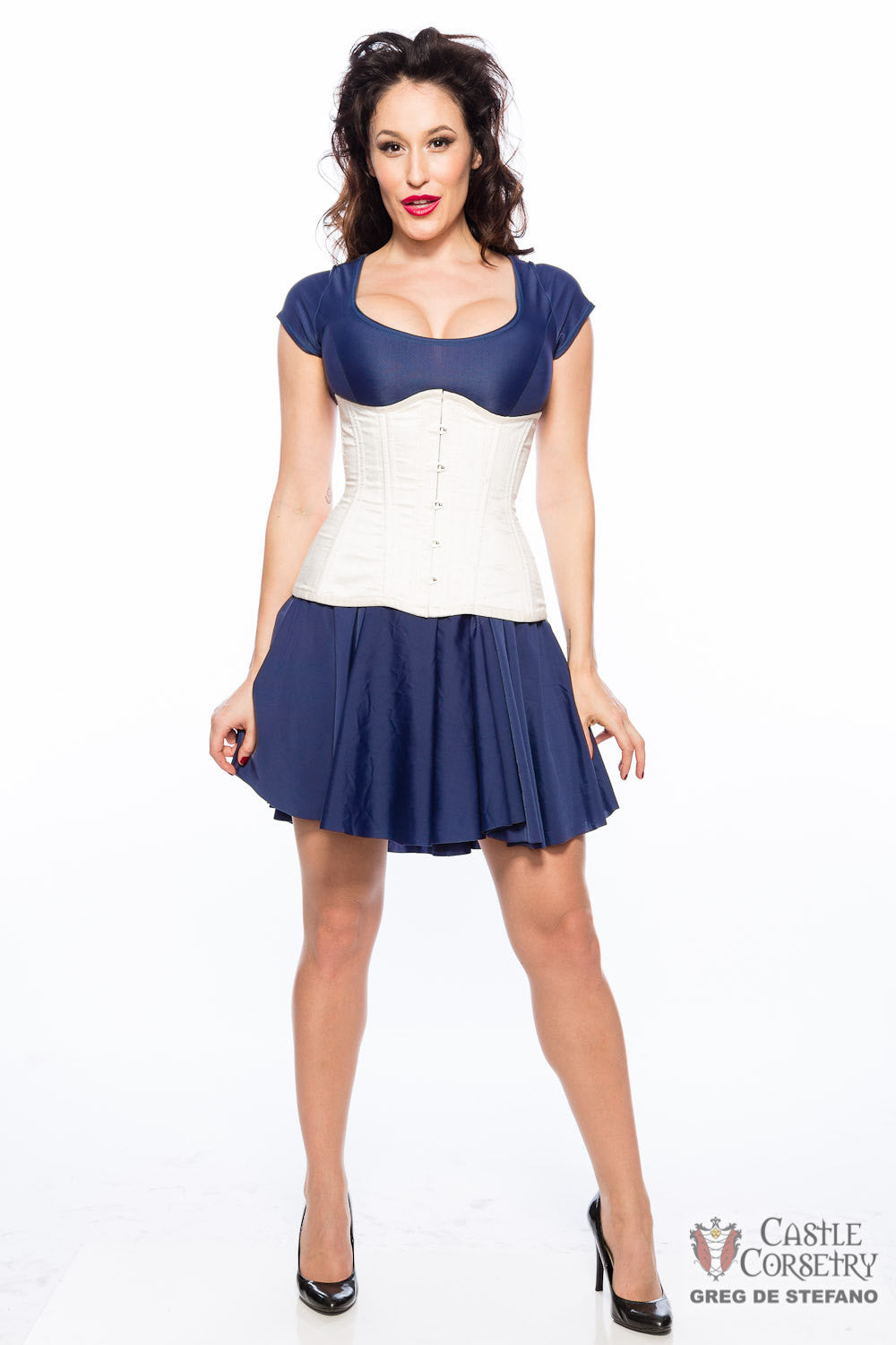 White Silk Long Line Waist-Training Corset