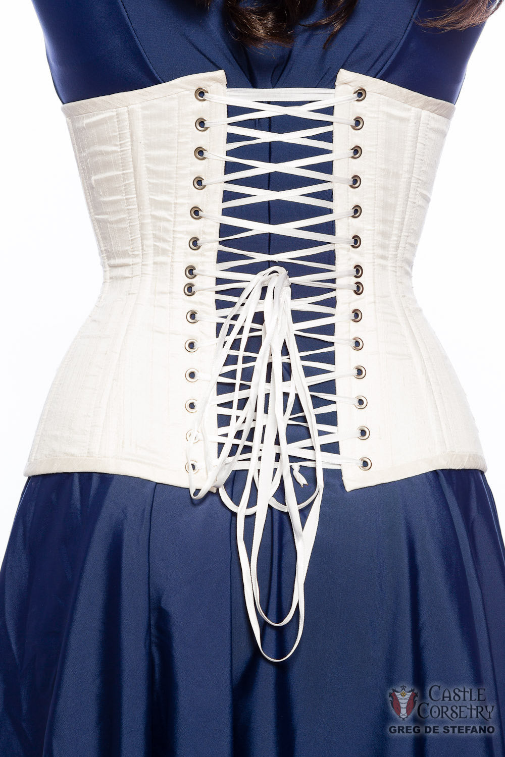 White Silk Long Line Waist-Training Corset