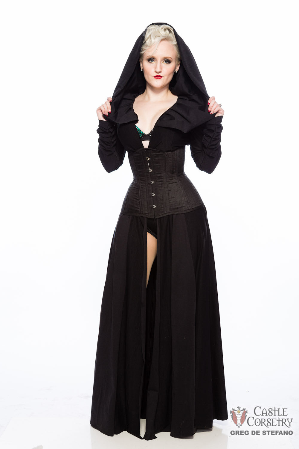 Black Silk Long Line Waist-Training Corset