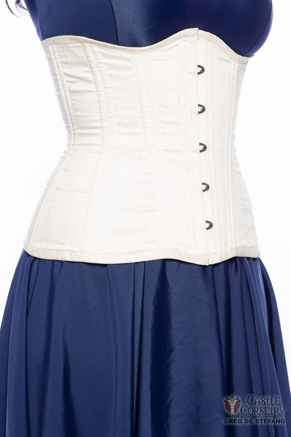 White Silk Long Line Waist-Training Corset