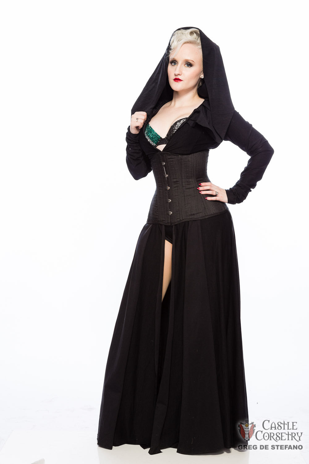 Black Silk Long Line Waist-Training Corset