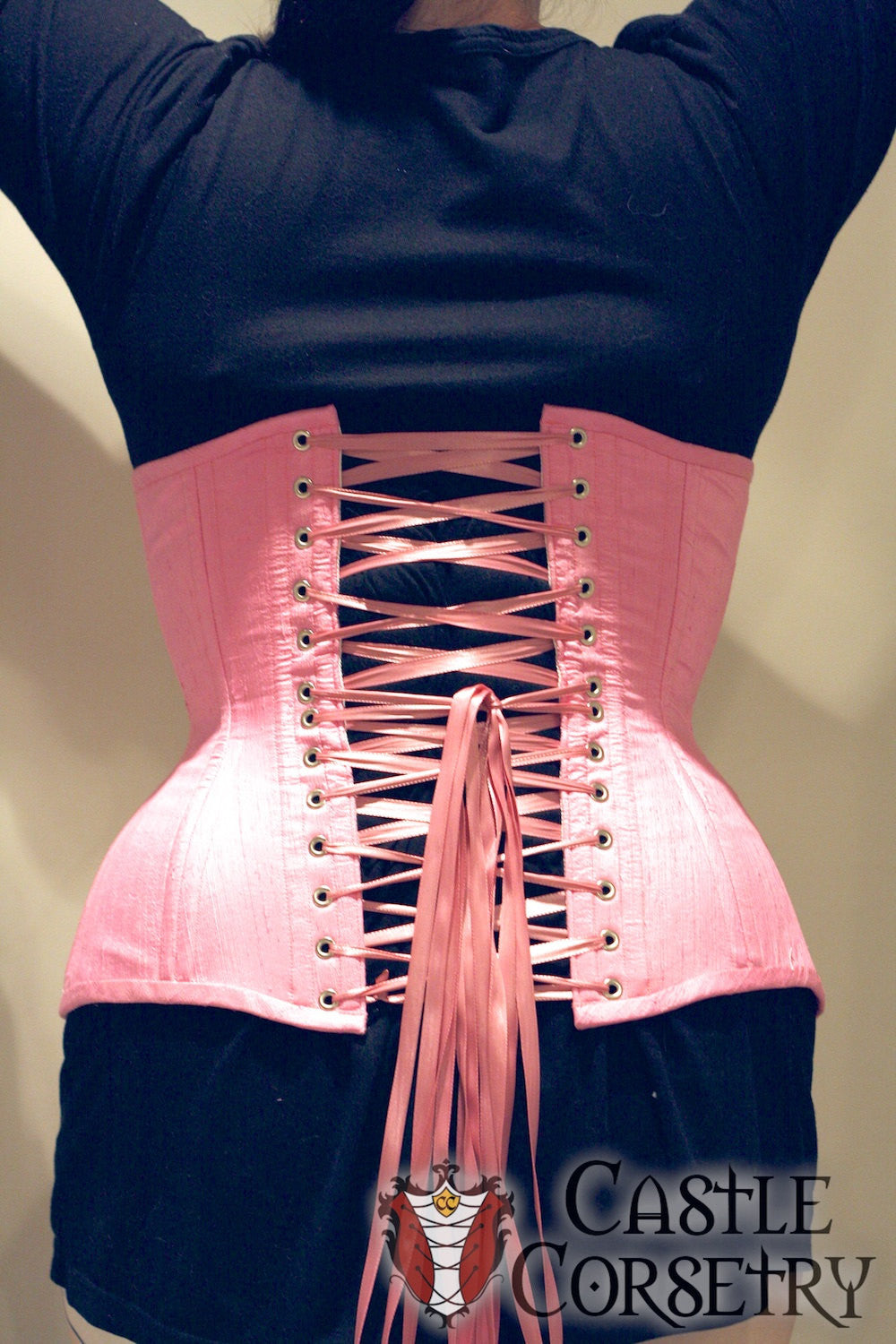 Pink Silk Long Line Waist-Training Corset