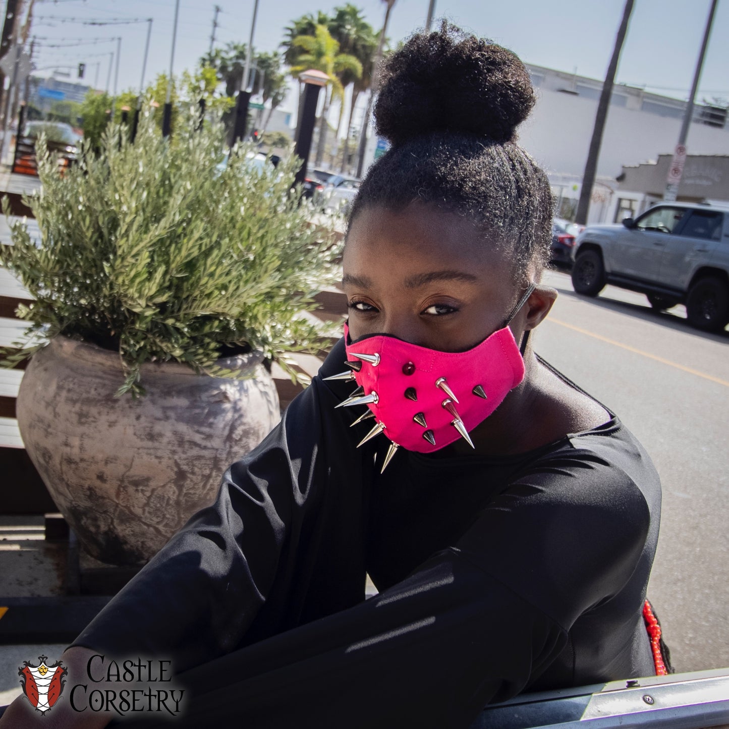 Hot Pink Spiked 'Face Mace' Mask